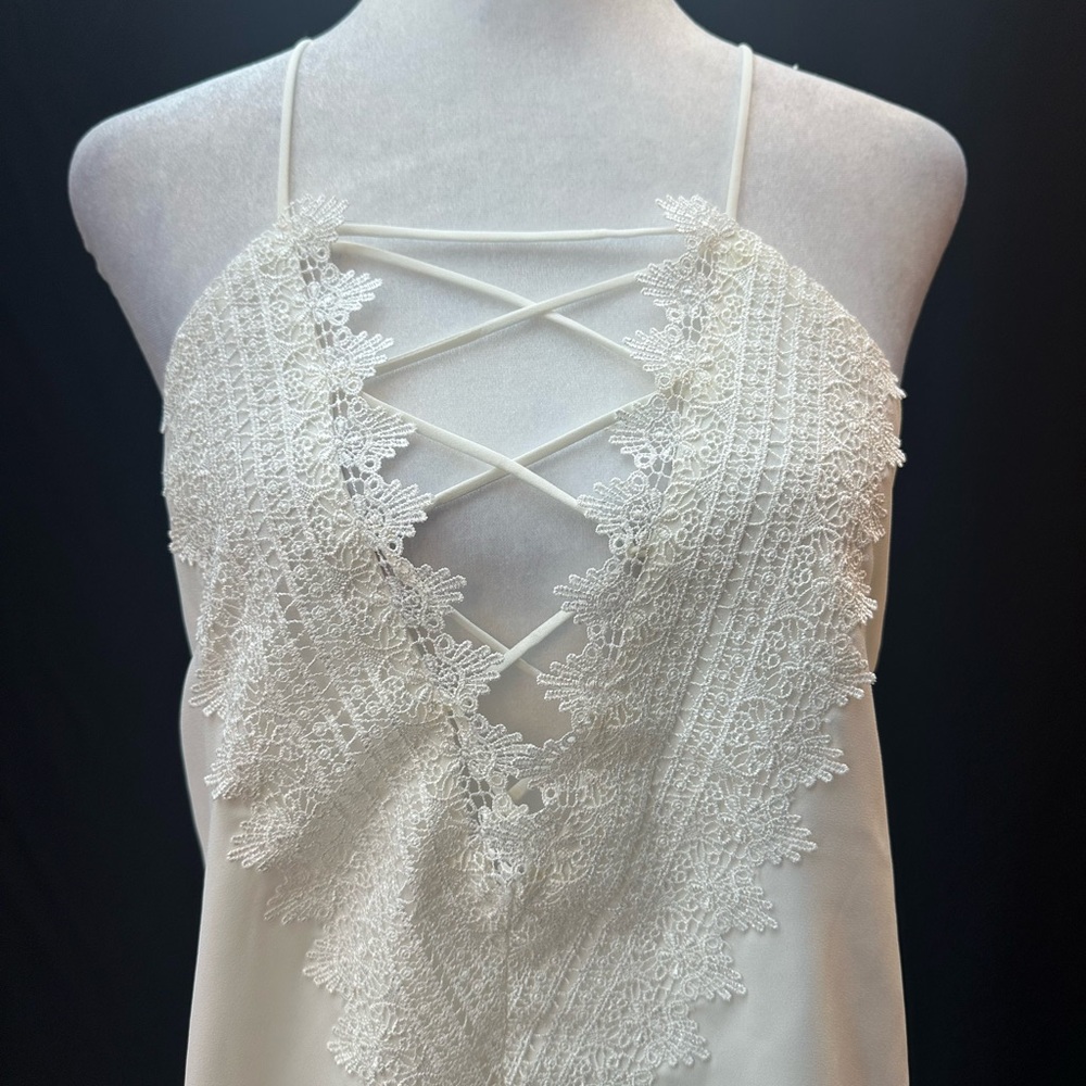 Wayf White Lace-Trim Crisscross Front Camisole Top S - Picture 2 of 4